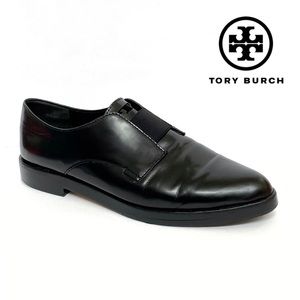 Tory Burch black leather elastic panel Oxford dress shoes